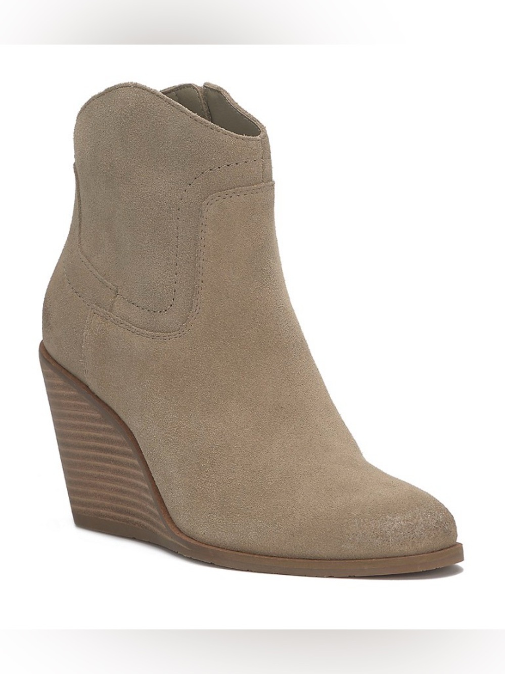 LUCKY Waltz Suede Leather Wedge Ankle Boot in Taupe. NWOT
